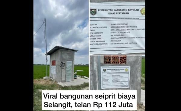Tangkapan layar foto viral bangunan pompa air yang diposting warganet. Foto: Istimewa