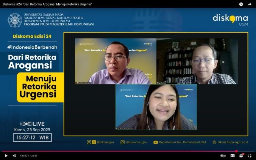 FOTO: Sesi diskusi oleh Prof. Nyarwi Ahmad, Ph.D dan Agus Sudibyo di acara Diskoma edisi ke-24, Kamis (25/09/2025).